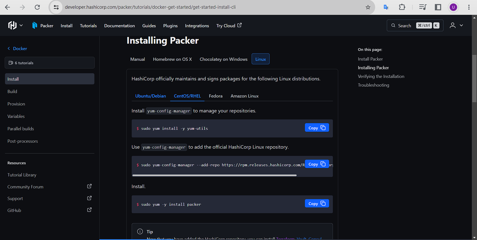 Installation de packer