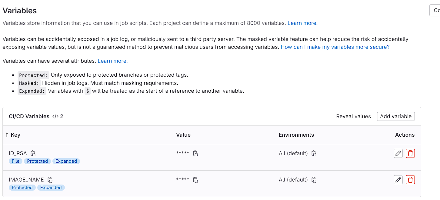 variable store information 